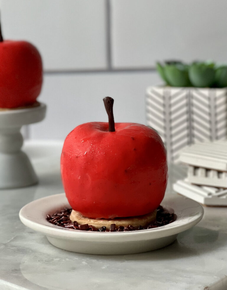 apple tatin on plate on kitchen counter