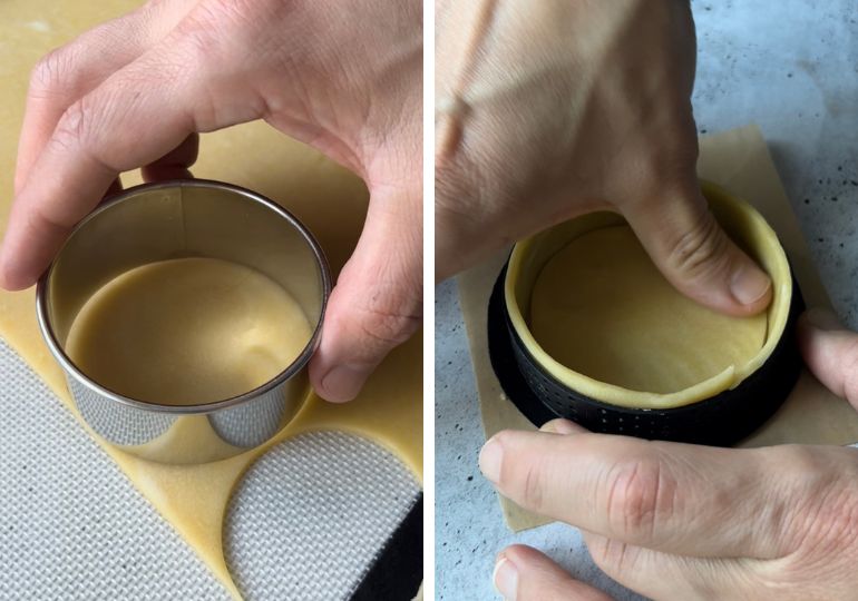 how to line a tart pan collage showing how to press dough in