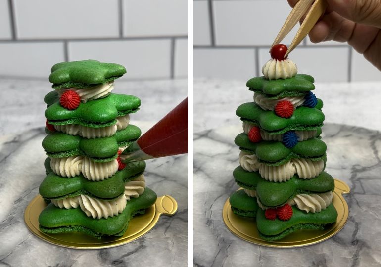 layered macaron tree in collage 